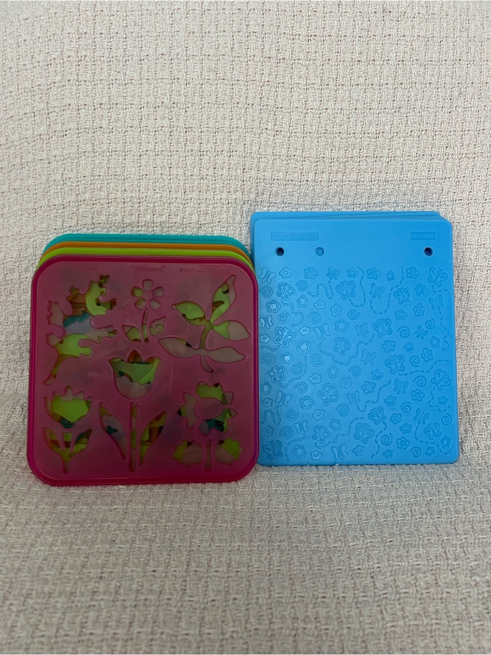 Tupperware stencils and Fiskars texture plates